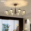 Luz principal de sala de estar estilo vintage americano, lámpara colgante retro francesa de alta gama para dormitorio, candelabro de cristal color caqui para comedor