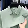 [Acetato y Seda de Morera y Lino] Camisa Polo de Lujo Transfronteriza 7A para Hombre con Cuello, Camiseta de Manga Corta para Hombre