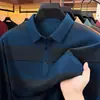 Nova Camisa Polo Masculina Listrada Outono 2026, Top Casual de Negócios para Meia-Idade com Gola Reversível, Camiseta Versátil de Corte Amplo