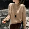 Suéter de Tricô Escovado Peça Única Sem Costura para Mulheres, Gola Meia-Alta, Manga Longa, Novo Estilo Outono/Inverno, Quente, Amigo da Pele, Camada Base Pulôver