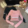 Terciopelo alemán cálido manga larga 5030# otoño/invierno Joker escote camiseta inglesa de manga larga lijado cómoda delgada chaqueta para damas