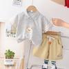 Camisa Polo Estampado de Oso Vintage para Hombre Niños Traje Color Sólido Top Pantalones Cortos Dos Piezas Traje para Niños Versátil