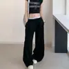 Toma Real de Moda de Invierno de Alta Gama para Mujer de Dongdaemun, Corea, Mismo Estilo Parcheado Cintura Doble con Letras Holgados de Pierna Ancha Casual