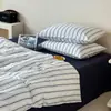 Juego de cuatro piezas de algodón lavado fresco y sencillo 100% algodón, juego de tres piezas de algodón puro para dormitorio, funda de edredón, sábana, sábana ajustable, ropa de cama