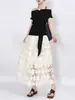 Falda de encaje floral hueca de diseño dulce Feiyuan para mujer, nueva colección de principios de otoño, falda versátil de color liso de alta calidad en línea A