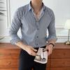 Camisa masculina de manga comprida listrada, modelo Fw10907 2025 New Autumn, para uso profissional, com leve elasticidade.