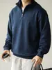 Camiseta de Manga Larga con Media Cremallera de Algodón Air Layer para Hombre Primavera 2026 Deportiva Americana Holgada Casual Sudadera