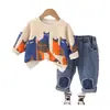 Traje casual para meninos comércio exterior Outono Novo confortável estampa total gatinho manga longa calça conjunto de duas peças fábrica atacado
