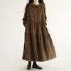 Vestido longo de outono em veludo cotelê, estilo japonês, gola Peter Pan, novo, caimento solto, emagrecedor, simples, corte A