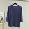 Camiseta modal de tres cuartos estilo coreano para mujer, prenda interior de otoño, camiseta básica ajustada con cuello en V, top liso holgado y versátil