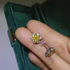 Aretes de moissanita amarilla plata S925 incrustados con estrella de seis puntas oro de 18K baño de oro grueso detección con lápiz de diamante para soporte
