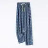 Pantalones de Pierna Ancha de Mezclilla de Seda de Hielo para Mujer Verano Explosiones Caída Versátiles Perezosos Anti-mosquitos Letra Rectos Casuales Pantalones de Vestir Humedad Anti-mosquitos