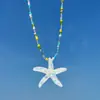 Vacaciones en la Playa Naranja Dopamina Estrella de Mar Collar de Cuentas de Colores Cadena de Cuello de Alta Gama para Mujer Cadena para Clavícula Accesorios de Verano