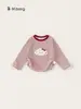 [Coleção de Mangas Longas para Meninas] Camiseta Básica Redonda para Bebê, Cor Sólida, Roupa Versátil de Outono, Camiseta Rosa para Meninas