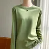 Camiseta de Manga Longa Dupla Face de Algodão Mercerizado para Primavera e Verão Feminina, Gola Redonda, Algodão Puro de Fibra Longa, Top Soltinho de Algodão Penteado, Camiseta Base