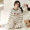 Nuevo Conjunto de Pijama de Algodón Puro Transpirable Amigable con la Piel, Cuello Redondo, para Mujer, Manga Larga Cómodo, Se Puede Usar Afuera, Conjunto de Ropa de Casa Estampado, Otoño e Invierno