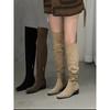 Botas Elásticas Ajustadas de Tacón Alto Retro de Dos Usos Botas Vaqueras Botas de Tacón Grueso con Pliegues