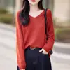 Suéter de Punto de Manga Larga con Cuello en V para Mujer, Suéter Delgado Casual en Amarillo, Corte Holgado, Efecto Adelgazante, Adecuado para Usar como Prenda Exterior o para Vestir en Capas