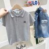 Camisa Polo Masculina Manga Curta Infantil Verão Listrada 2026 Crianças Maiores Estilo Coreano Solta Manga Meia-Manga Top de Verão Tendência