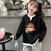 Blusa casual versátil de manga comprida para meninas, estilo waffle, falsa peça dupla, para primavera e outono, nova