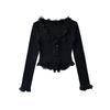 Camiseta de Manga Larga con Volantes Sexy de Cuello en V Profundo, Top Cardigan Casual Ajustado, Famoso en Internet