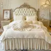 Conjunto de Cuatro Piezas de Vellón de Leche de Alto Gramaje Otoño/Invierno Francés Estilo Princesa Juego de Cama Engrosado de Doble Cara Falda de Cama Juego de Tres Piezas Femenino