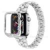 Adequado para Apple watch4/5/6/7 pulseira de metal com rosca de fileira dupla de strass para relógio inteligente + Moldura de relógio em PC