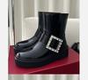 Botas de Couro Genuíno Mais Vendidas Botas Elásticas Femininas Botas Curtas Retrô de Sola Grossa Fivela Quadrada Botas Chelsea Botas Martin Botas Femininas Slim