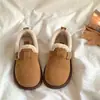 Sapatos mocassins femininos Boken com forro de fleece, novo estilo outono e inverno, sola macia, fáceis de calçar, sapatos quentes peludos, sapatos de pão