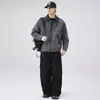 Chaqueta de Solapa con Bloques de Color de Lana Texturizada de Gama Alta para Hombre, Nuevo Estilo de Otoño, Chaqueta Piloto Holgada Fresca para Hombre