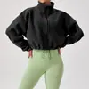 Jaqueta Curta Casual de Inverno Personalizada com Gola Alta, Corte Solto, Forrada com Lã, Quente para Corrida e Uso ao Ar Livre, Jaqueta Esportiva de Caxemira para Mulheres
