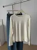 Camiseta básica de manga larga para mujer con bordado de encaje y capullos, nueva camiseta informal de color liso para primavera y otoño con cuello redondo, estilo coreano versátil