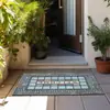Tapete de Piso de Azulejo Floral Retrô Estilo Americano Transfronteiriço para Entrada, Resistente a Manchas e Fácil de Manter, Tapete de Entrada de Veludo Cristal Doméstico
