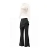 Conjunto de Roupa de Yoga Feminino Outono Novo Top Cruzado de Manga Longa Conjunto Real de Duas Peças Saia Calça Pilates Fitness Esportivo Conjunto de Duas Peças