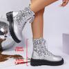 Otoño e Invierno 2025 Nuevas Botas Cortas Versátiles Populares Europeas y Americanas con Lentejuelas Botas Moda para Mujer