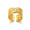 Anillo retro europeo y americano de acero inoxidable chapado en oro de 18k incrustado con piedra natural joyería joyería al por mayor