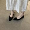 Zapatos de Commuter Retro de Punta Fina con Tacón Grueso y Boca Baja para Mujer 2025 Otoño Nuevo Diseño Versátiles de Gamuza