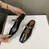 Pantuflas Planas de Mujer Estilo Francés 2025 Verano Nuevas Piel Suave Correa Única Punta Cuadrada Boca Baja Vintage Mary Jane