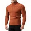 Suéter de punto trenzado de cuello alto para hombre, estilo europeo y americano otoño/invierno, base de punto elástico, color liso, jersey, suéter cálido