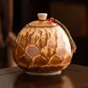 Bote de Té de Cerámica Grande Sellado en Color Amarillo-Marrón Cocido en Horno, Accesorios de Té Domésticos Estilo Chino, Bote de Té a Prueba de Humedad, Tarro para Almacenar Granos
