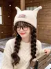 Chapéu de Tricô com Orelhas de Gato Desenho Animado Feminino Outono Inverno Quente Proteção para Orelhas Chapéu de Lã Faz o Rosto Parecer Menor Bonito Estudante Chapéu Versátil