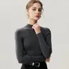 Suéter de punto fino de lana pura, ajuste ceñido, cuello alto medio para mujer, nuevo para otoño/invierno, color liso, manga larga, capa base, elegante y versátil, suéter de punto para el trabajo