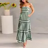 S32296 Comercio Exterior Europeo y Americano Ropa Transfronteriza para Mujer Amazon Rayas Posicionamiento Estampado Tirantes Espalda Descubierta Bolsillo con Solapa Vestido Pantalón para Mujer