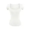 Camiseta Curta Estilo Americano Picante para Mulheres 2026, Gola Quadrada, Top Base Slim-Fit Elástico, Top de Verão em Lyocell Tencel para Mulheres