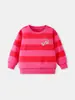 Sudadera Rosa con Rayas y Bordado de Oso Cereza Cuello Redondo para Niñas Otoño e Invierno Niños Medianos y Pequeños Conjunto Dulce Parte Superior En Stock