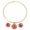 Europa transfronteriza y Estados Unidos collar de oro rojo con gota de pegamento de color, traje de collar y pendientes con diamantes de imitación grandes, joyería para damas