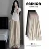 Venta al por mayor de fábrica verano delgado algodón albaricoque Zou cintura alta drapeado suelto pierna ancha pantalones mujer perezoso pantalones Yamamoto pantalones rectos