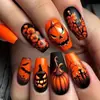 24 Piezas Venta Caliente Transfronteriza Uñas Portables Halloween Relieve Telaraña Lámina de Oro Uñas Postizas Desmontables Manicura Terminada Al Por Mayor