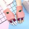 Luvas de inverno quentes fofas novas desenho animado flip meio dedo veludo espessado tricotado estudante feminina exterior equitação à prova de frio