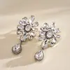 Pendientes de Clip Exagerados con Flor de Pedrería y Gota de Agua Estilo Europeo y Americano, Pendientes Personalizados de Gama Alta Transfronterizos, Accesorios de Oreja de Moda de Nicho para Mujeres